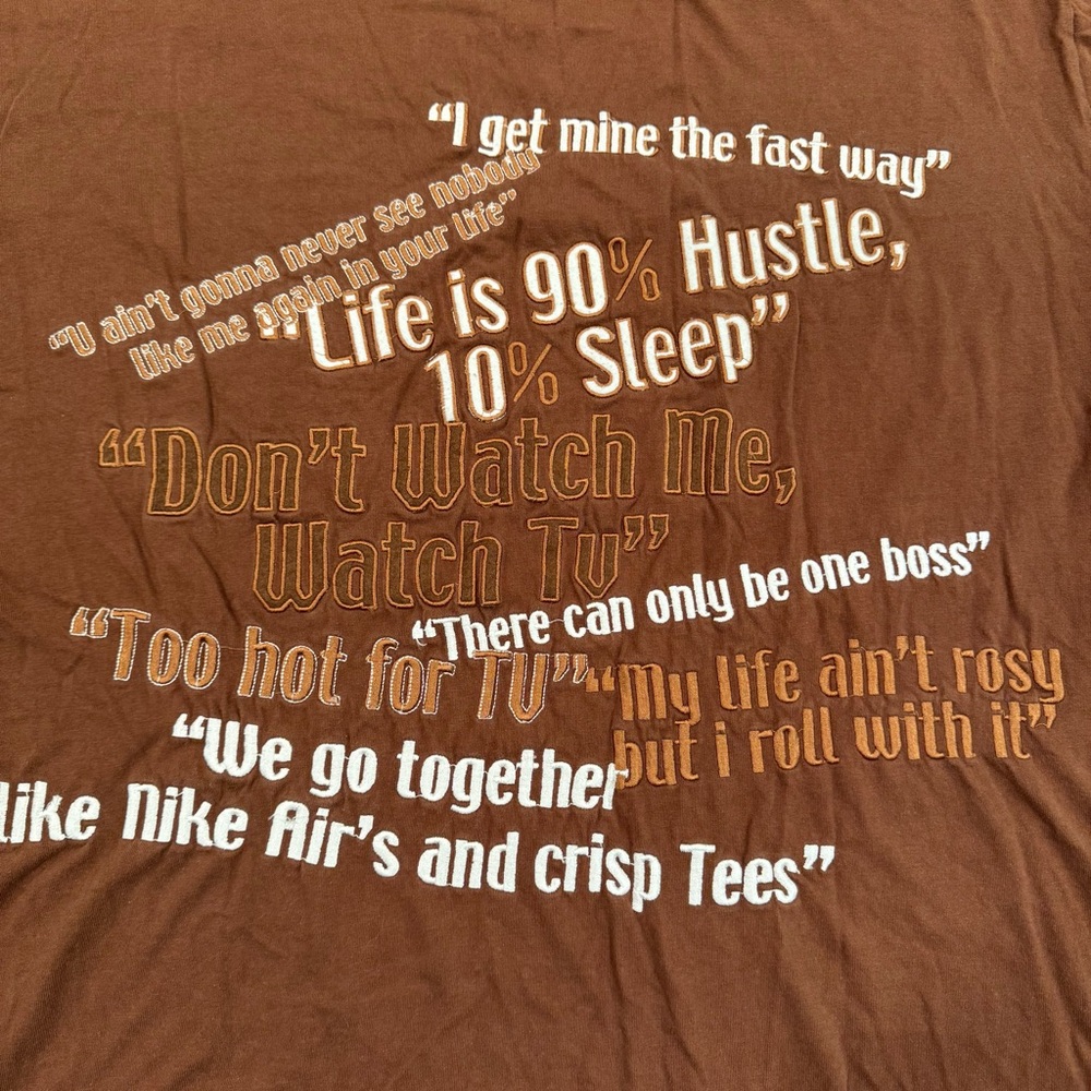 Y2K HTF Star Co. Unrestricted Apparel Brown Hip Hop Rap Song Lyrics Men's 2XL - Picture 2 of 9